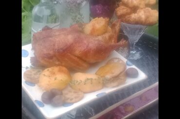 DUCK roasted with beer, served w/ red wine sauce w/ cherries & chestnuts (mother's prep)