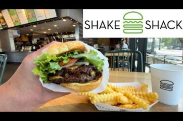 Shake Shack Eating Double ShackBurger French Fries Dining Water POV ASMR Mukbang