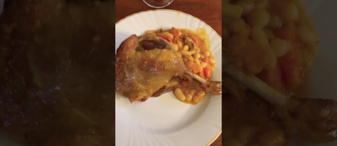 French Cassoulet - divine confit of duck leg over beans cooked with duck fat.