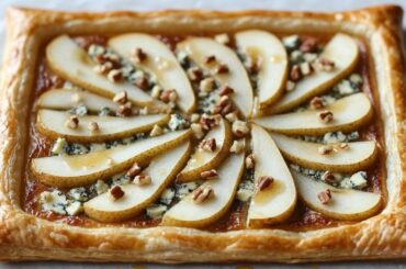 FRENCH PIE WITH PEAR AND CAMEMBERT CHEESE.