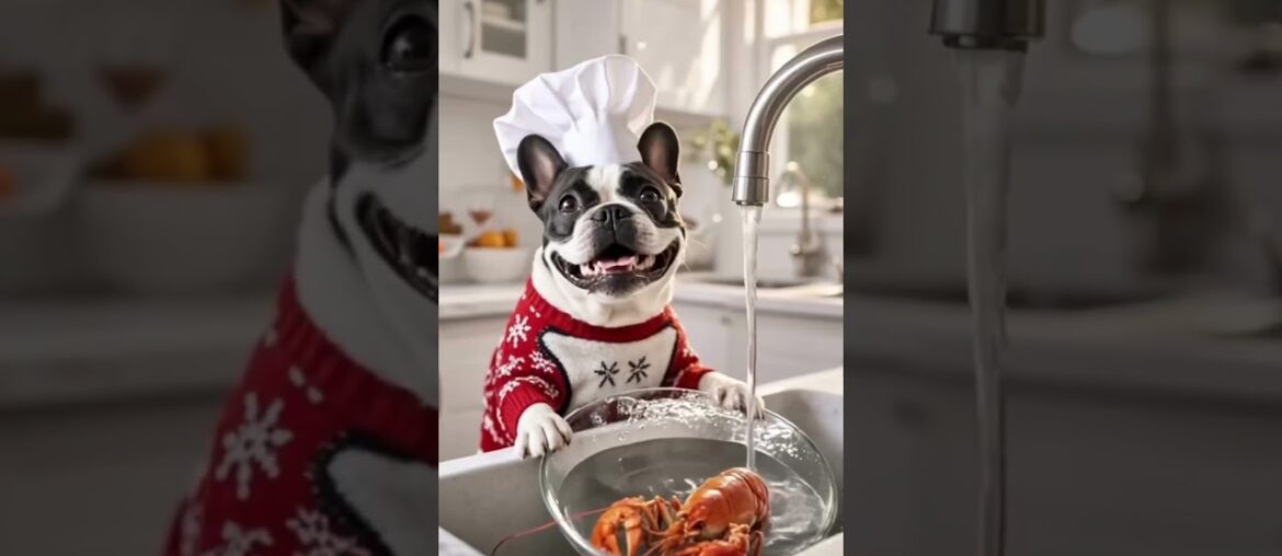 Frenchie Catch & Cook: Lobster Dinner! 🦞🐶👨‍🍳 #shorts #dogchef #funnyshorts #ai #viralpuppy