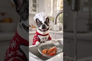 Frenchie Catch & Cook: Lobster Dinner! 🦞🐶👨‍🍳 #shorts #dogchef #funnyshorts #ai #viralpuppy