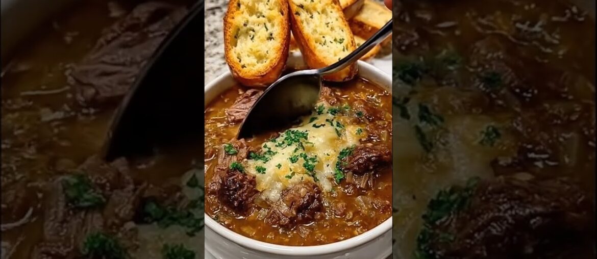 French Onion Beef Short Rib Soup #youtubeshorts #cooking #bonnecuisine #beef #explore #food