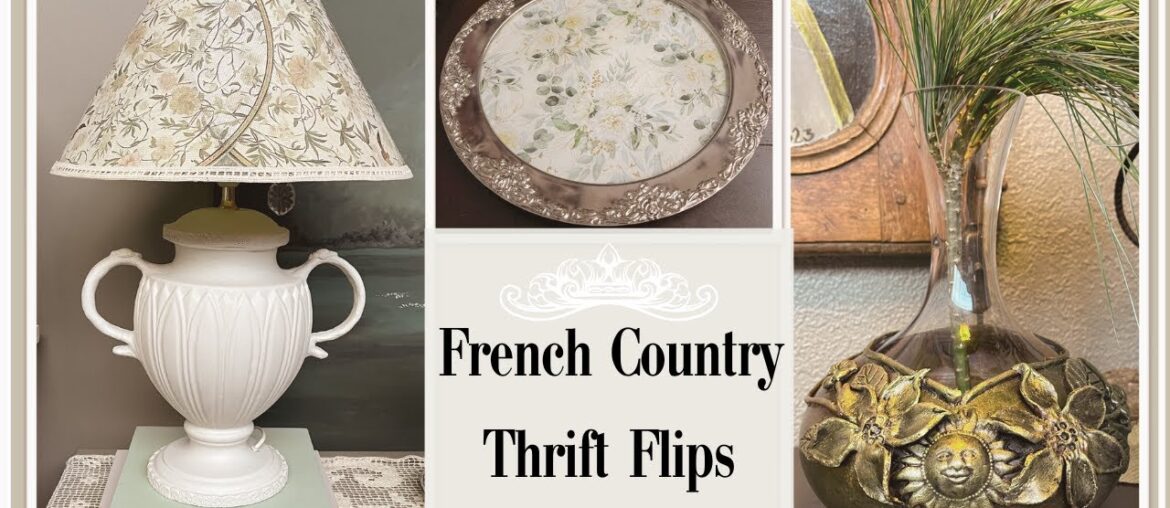 French Country Thrift Flips ✨ Vintage Decanter, Ornate Lamp & Reversible Floral Tray Makeover
