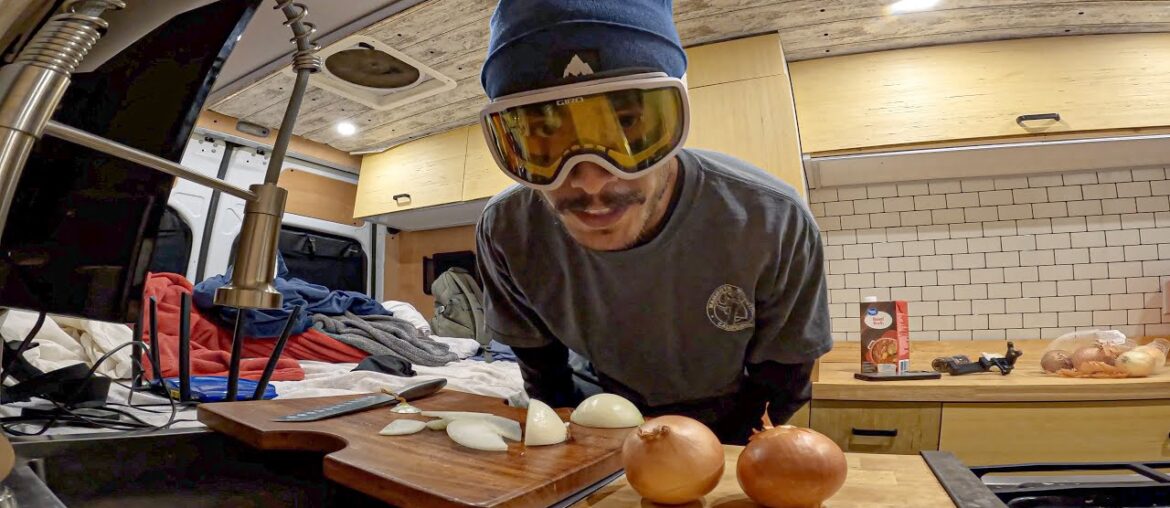 Cooking French Onion Pasta in a Laundromat Parking Lot