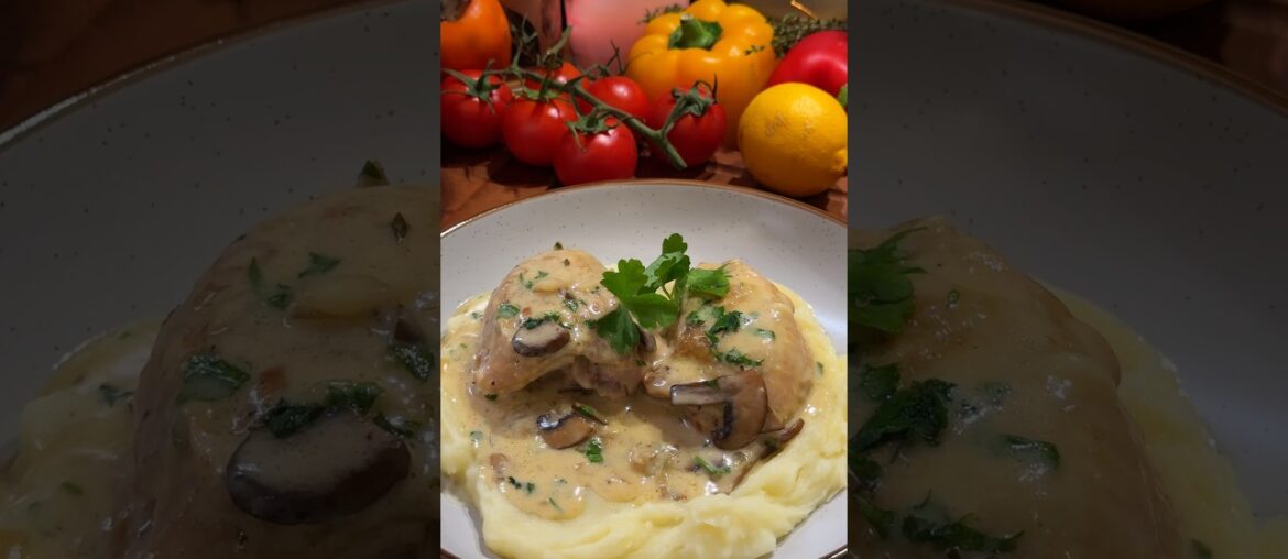 Chicken thighs in creamy mushroom sauce.                               #easyanddelicious