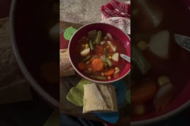 Vegetable soup and French bread #fypshorts #vegetable #soup  #dinner
