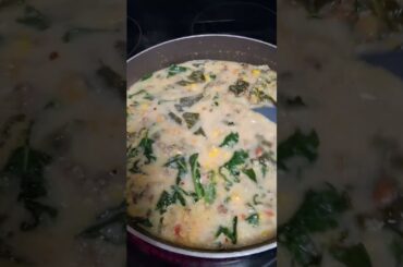 Clean Yer Fridge Soup w Sausage, Kale and Ore-ida frozen O'Brien Potatoes #frugalmeals #soup