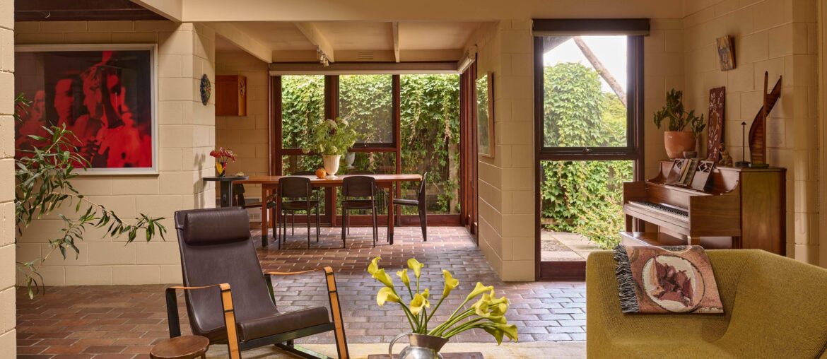 Living and dining space in a renovated 1970s residence originally designed by architect Alan Hough, Balwyn North, Melbourne, Victoria, Australia [4000x2249]