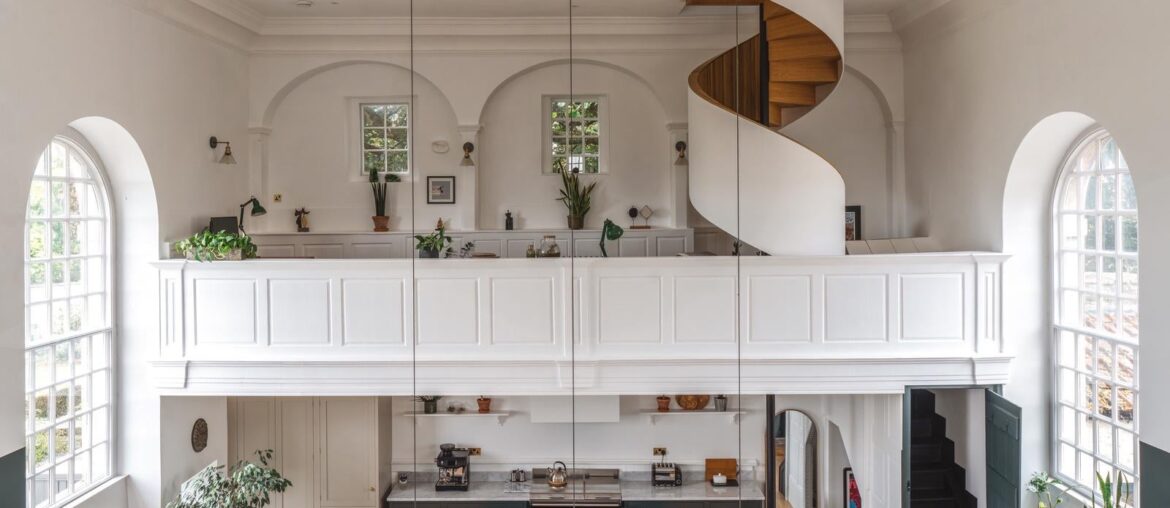 Former 18th-century chapel converted into a tall open plan living space, Marshfield near Bath, South Gloucestershire, England [1600x1067]