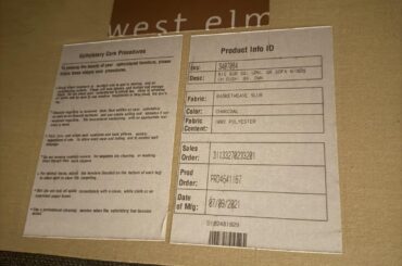 Pottery barn couch with west elm tag?