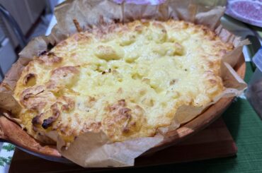 Reinterpretation of Moussaka. House raised pork, ground meat, mashed potatoes, spices, and on top, cheddar. ( meat has olive oil, the whole thing has a light tomato sauce) along with sauerkraut. Winter food that I love