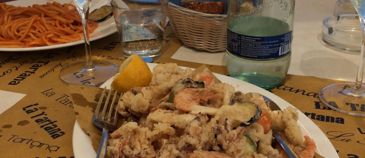 Enjoying Fritto misto di mare, Senigallia, on the lungomare (seaside) in the summer of 2017.