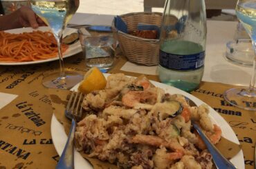 Enjoying Fritto misto di mare, Senigallia, on the lungomare (seaside) in the summer of 2017.