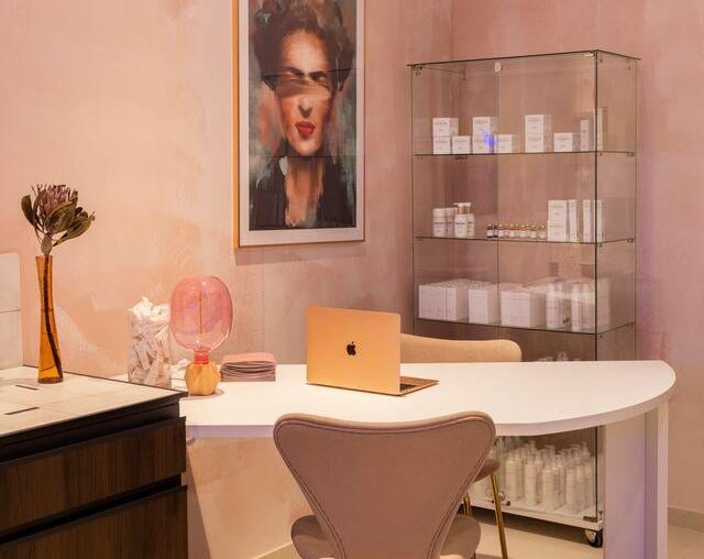 Office corner in a modern wellness studio, Barcelona, Spain. [640x960]