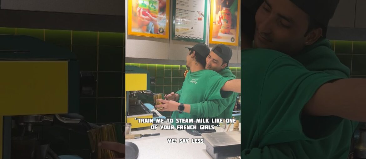 Train me to steam milk like one of your French girl😅😅#youtube #coffee #funny #barista #short