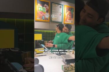 Train me to steam milk like one of your French girl😅😅#youtube #coffee #funny #barista #short