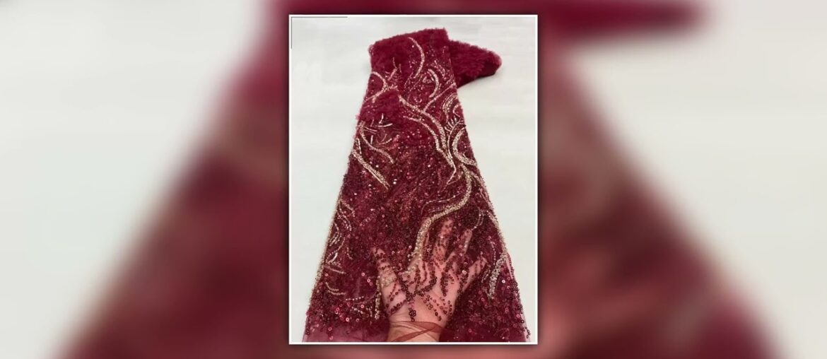 Slide New Arrival Wine Beaded African Lace Fabric 2025 Burgundy French Nigerian Heavy Beads Lace Fa