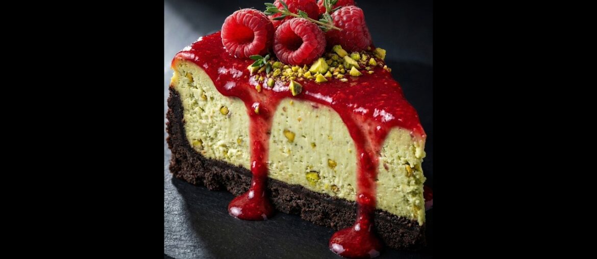 Rich Pistachio Raspberry Cheesecake