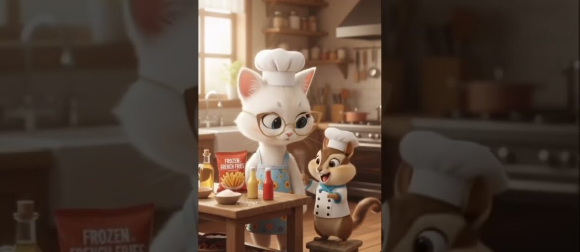 Today’s Mini Chef Recipe- French Fries 🍟 #cat #frenchfries #chefcat #frenchfood