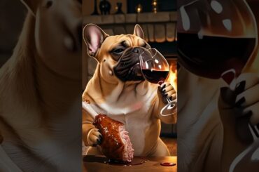 French Bulldog Roasts Pork Leg by Fireplace 🐶🔥🍷