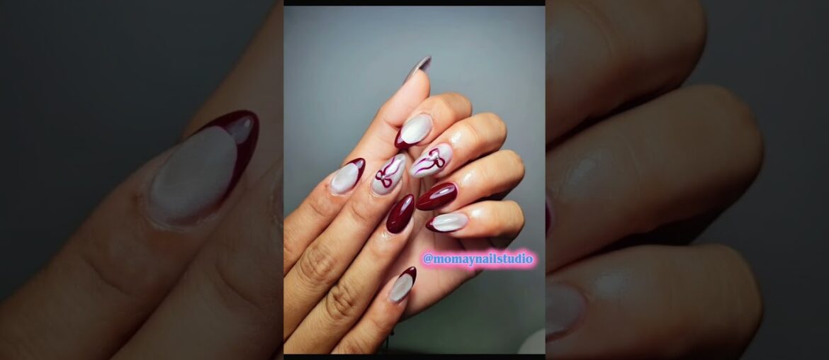 “Rate this nail set 1–10 👀💅”Wine red french + pearl chrome 🤍🍷 #nailinspo #luxurynails #frenchnails