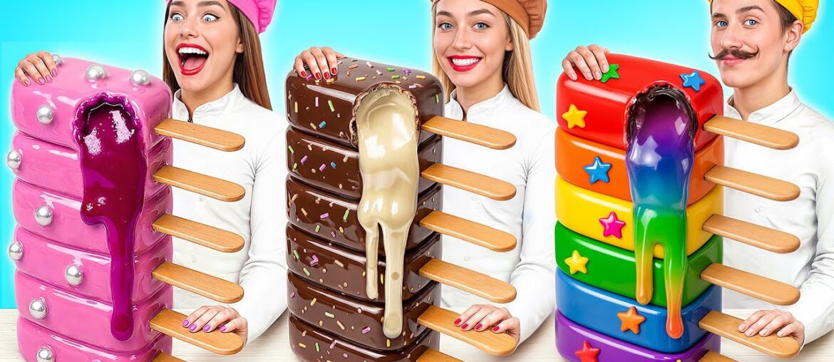 Rainbow VS Chocolate VS Pink Color Cooking Challenge by Multi DO Challenge