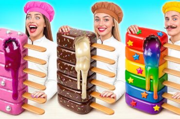 Rainbow VS Chocolate VS Pink Color Cooking Challenge by Multi DO Challenge