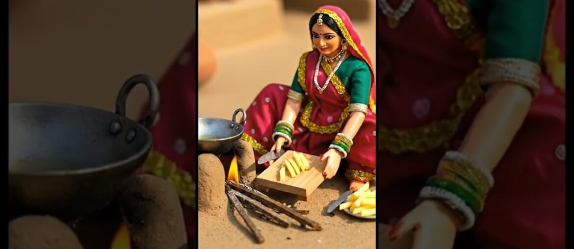 Miniature Woman Doll Cooking French Fries | Tiny Food ASMR