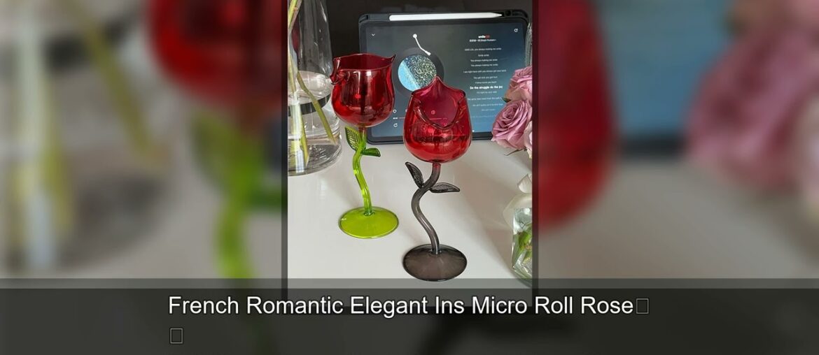 French Romantic Elegant Ins Micro Roll Rose Tall Glass Home Single-layer Red Wine Glass Modern French Romantic Elegant Ins Micro Roll Rose Tall Glass Home Single-layer Red Wine Glass Modern