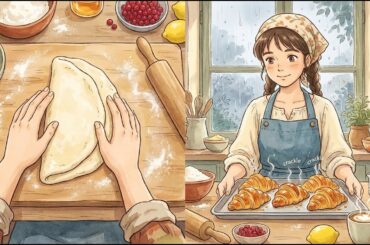 Baking Croissants in a Rainy French Cottage 🌧️ 🥐 | Ghibli Style ASMR