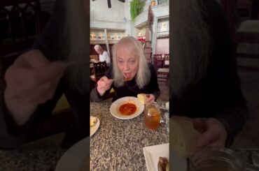 Eating French cuisine at Petit Valentien in Santa Barbara.