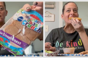 EATING SCHOOL LUNCH MUKBANG: FRENCH TOAST, SAUSAGE, HASHBROWN, BAKED APPLES | Angie's Life