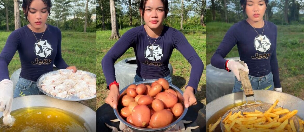 Amazing cooking French fries and chicken wing recipe