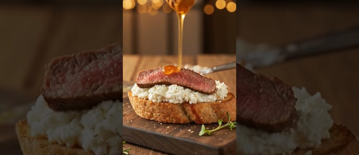 The Best Appetizer You’ll Make This Year! 🥩🍯☁️#WhippedFeta #SteakCrostini #HotHoney #AppetizerGoals