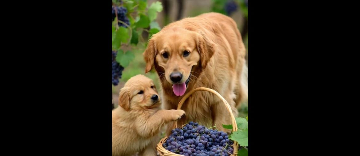 Golden Retriever Mom & Puppy Harvest Grapes in a French Vineyard | A Cozy Wine-Making Journey 🍇🐶