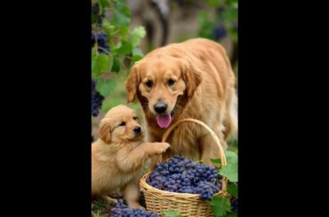 Golden Retriever Mom & Puppy Harvest Grapes in a French Vineyard | A Cozy Wine-Making Journey 🍇🐶