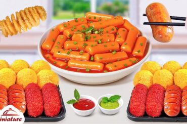 🥰 Best Of Mini Spicy Tteokbokki With Corn Dogs & French Fries Recipe | ASMR Cooking Mini Food
