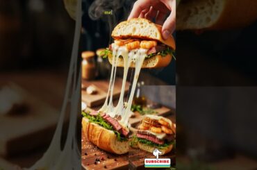 Surf & Turf Sandwich 🥪 Steak + Prawns + Sweet Onions | Easy Gourmet Recipe #steaksandwich #shorts