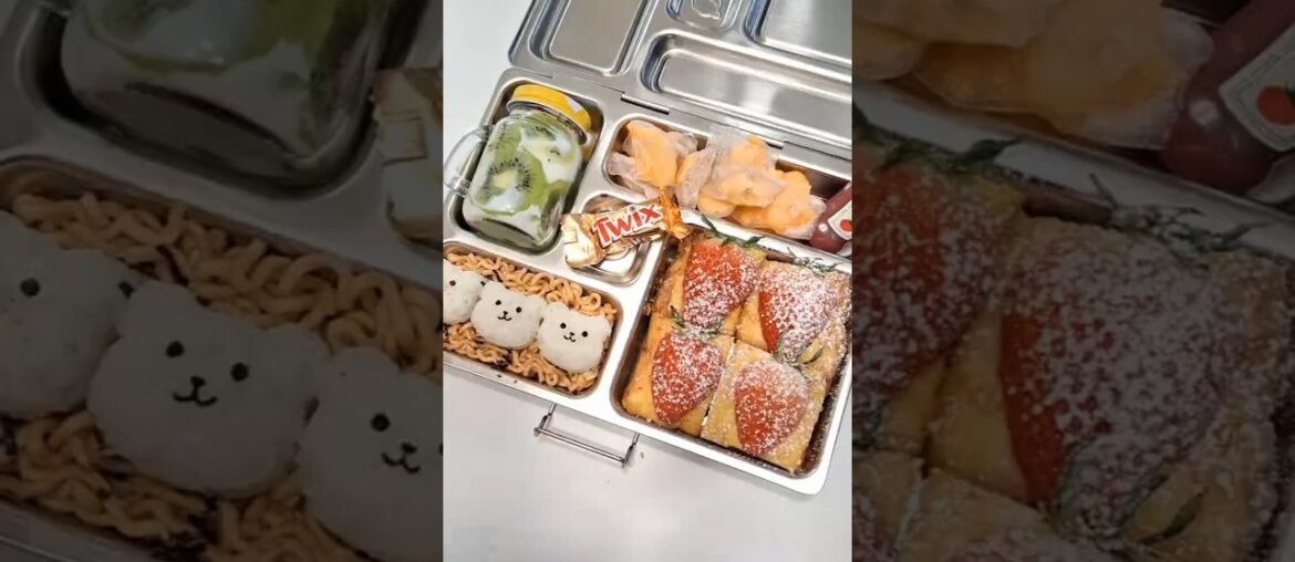 Spicy Buldak & Bear Rice Ball Bento 🐻🔥 Strawberry French Toast 🍓  #bento #asmr #kfood