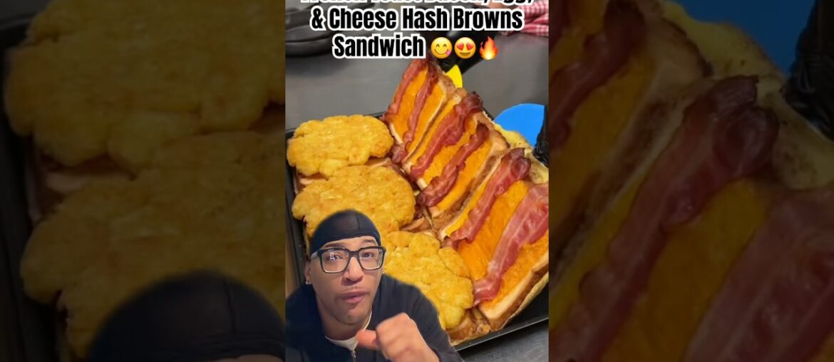 French Toast Bacon, Egg, & Cheese Hash Browns Sandwich! #shorts #food #foodie