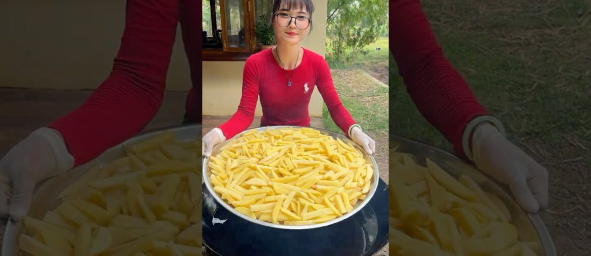 Cooking yummy deep fried potato for french fries recipe