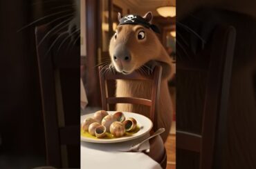 Pirate Capybara Tastes Escargot in a French Restaurant in New York 🐾🇫🇷🗽#Capybara #Escargot #French
