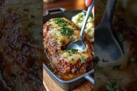 French Onion Stuffed Meatloaf #youtubeshorts #recipe #bonnecuisine #meatloaf #explore #food