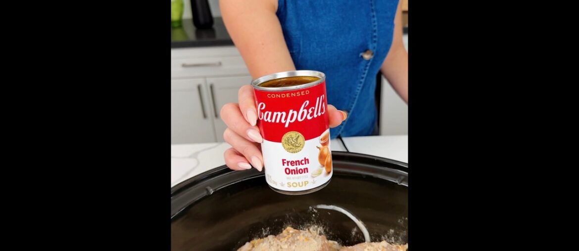 French onion chicken in the crockpot, a crowd favorite!