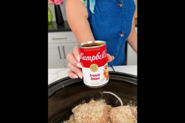 French onion chicken in the crockpot, a crowd favorite!