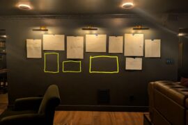 Hello everyone. This is my first time attempting a gallery wall. How does this look? Pieces of paper represent paintings I already have. Yellow squares represent paintings I would purchase in roughly the same size. All of these pieces are antique oil paintings with gold, ornate frames. Thank you!