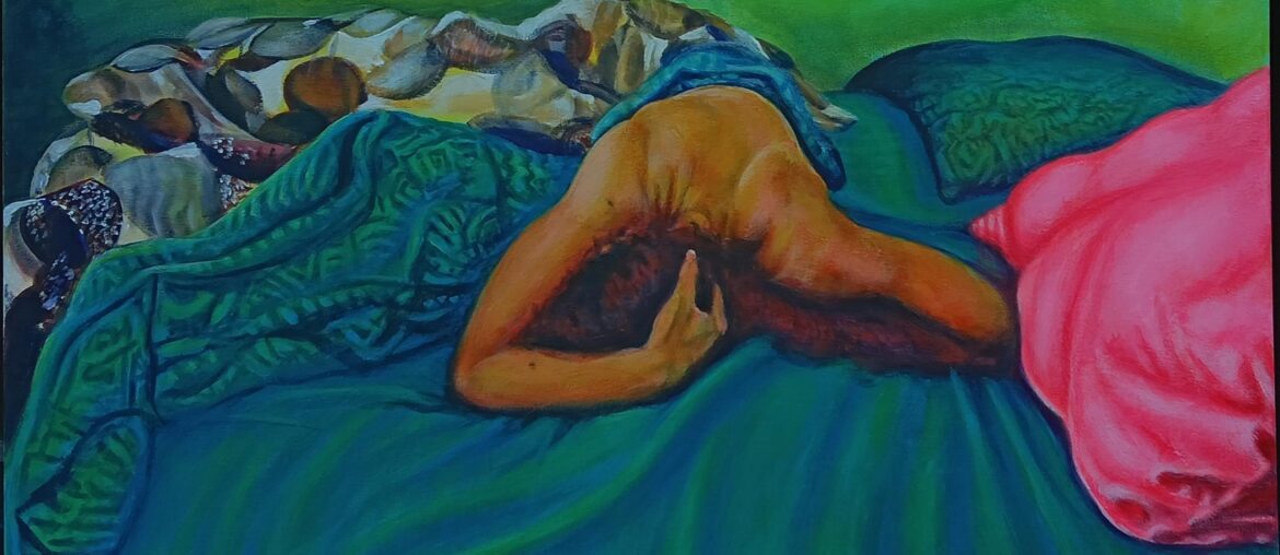 Would you hang this in your home? "Mind over mattress," acrylic on canvas, 2026.