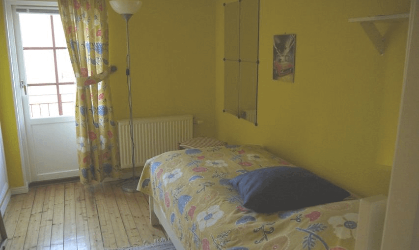 Yellow walls in narrow room, house, one room, Småland, Sweden [853x640]