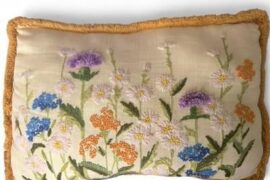 Check out Vintage Raised Hand-Embroidered Floral Pillow | Textured Stumpwork Pillow on eBay!